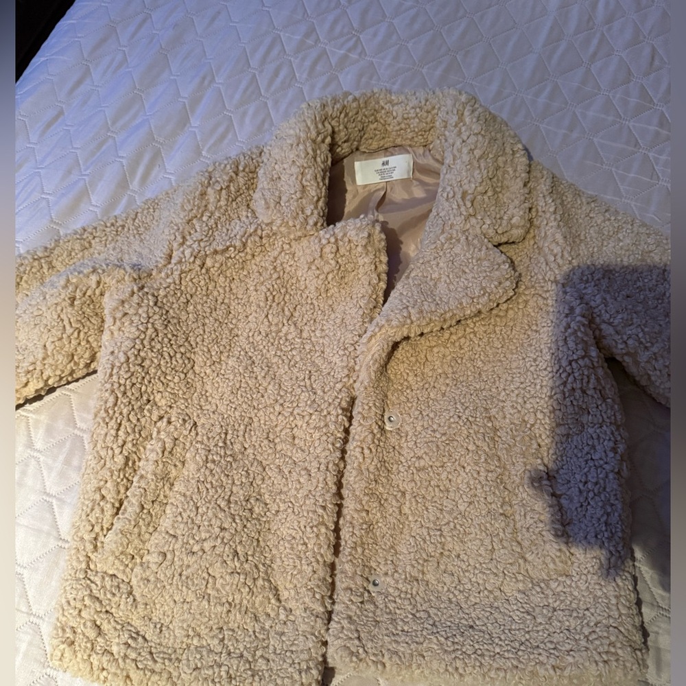 H&M girls teddy Sherpa jacket cropped coat size 9/10